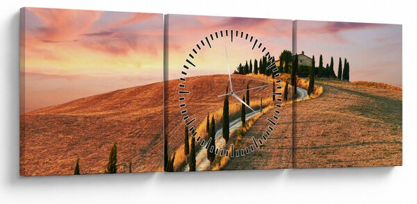 Tablou - Casa pe deal Toscana, Italia (cu ceas) (90x30 cm)