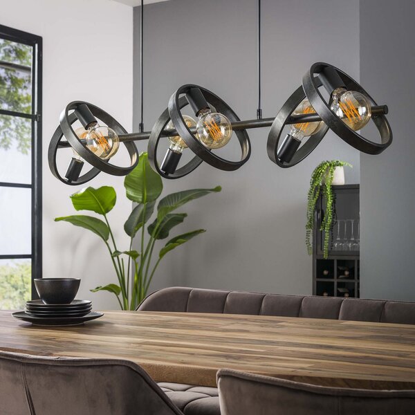 Zijlstra Corp de iluminat suspendat Ringelbach, 6 becuri, antracit, inele rotative, reglabil, Negru, Camera de zi / sufragerie, Metal, Modern