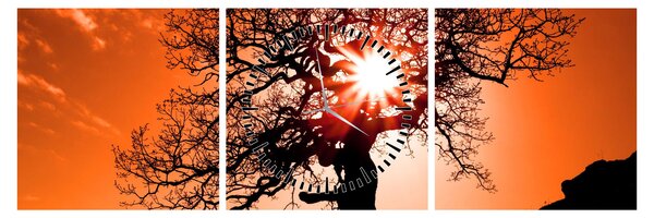 Tablou - Fag la apus de soare (cu ceas) (90x30 cm)