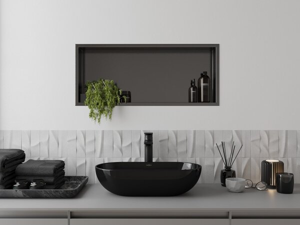 Mexen X-Wall-R, raft încastrat cu flanșă 75 x 30 cm, grafit mat - 19E0753010