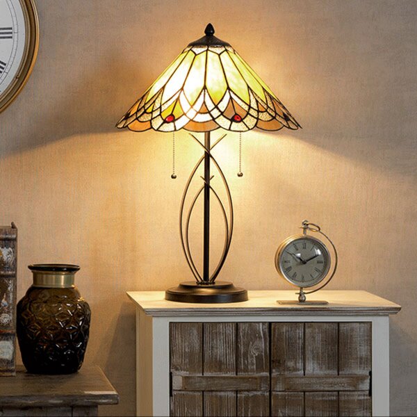 Clayre&Eef Lampă de masă 5186 abajur sticlă chihlimbar, Bej, Camera de zi / sufragerie, Sticlă, Tiffany