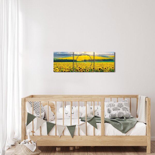 Tablou - Câmp cu floarea soarelui (cu ceas) (90x30 cm)