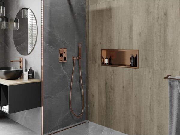 Mexen X-Wall-R, raft încastrat cu flanșă 60 x 20 cm, cupru mat - 19C0602010