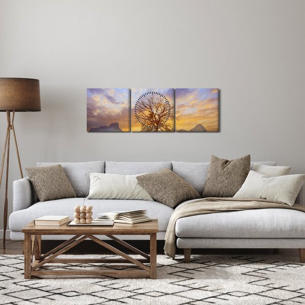 Tablou - Peisaj cu floarea soarelui (cu ceas) (90x30 cm)
