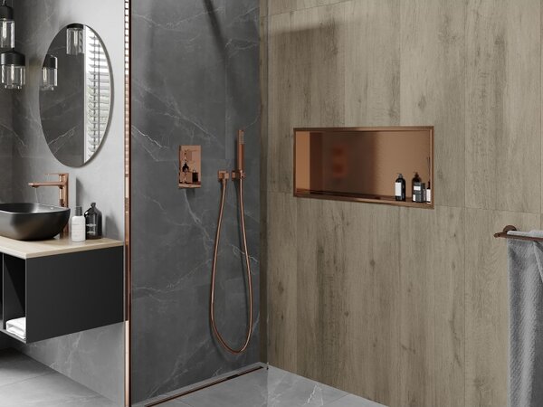 Mexen X-Wall-R, raft încastrat cu flanșă 75 x 30 cm, cupru mat - 19C0753010