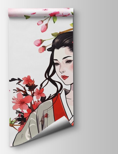 Fototapet Femeie într-un kimono cu flori, Fototapet natură, Fototapet populare, w02537 - Tapeko.ro