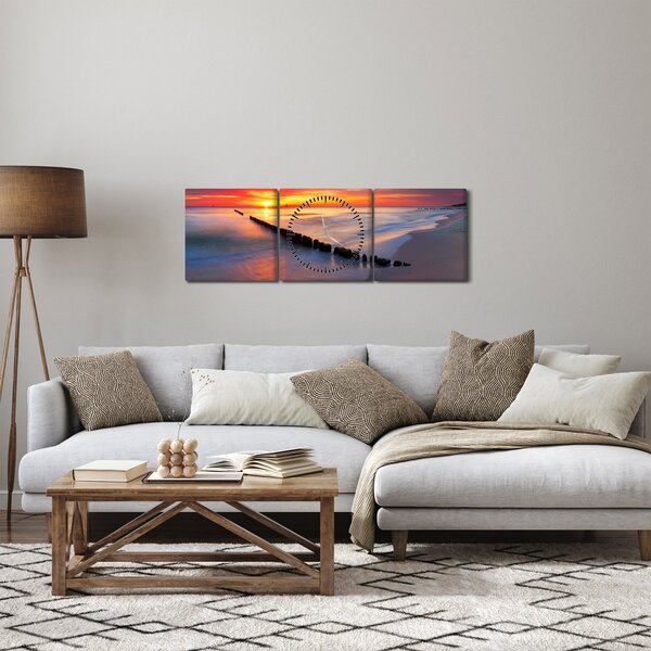 Tablou - Apus de soare, Marea Baltică, Polonia (cu ceas) (90x30 cm)