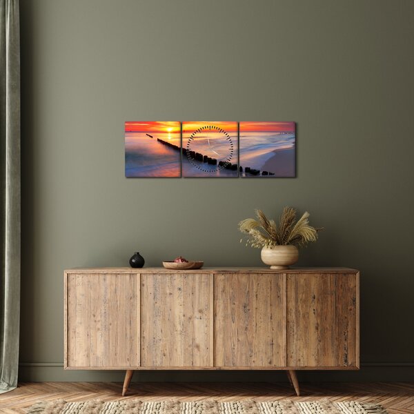 Tablou - Apus de soare, Marea Baltică, Polonia (cu ceas) (90x30 cm)