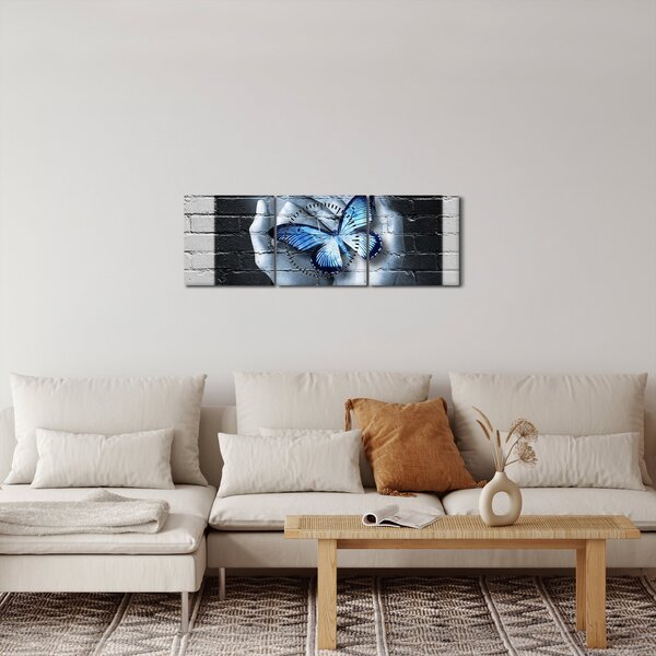 Tablou - Fluture pe perete (cu ceas) (90x30 cm)