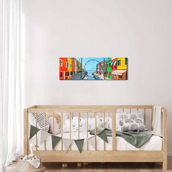 Tablou - Insula Burano, Veneția, Italia (cu ceas) (90x30 cm)