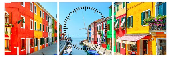 Tablou - Insula Burano, Veneția, Italia (cu ceas) (90x30 cm)