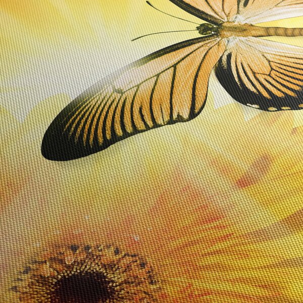 Tablou - Fluture galben cu flori (90x60 cm)