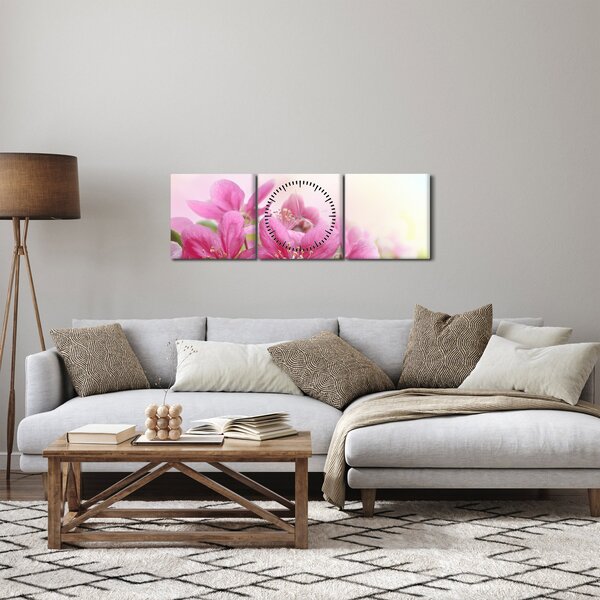 Tablou - Flori roz (cu ceas) (90x30 cm)