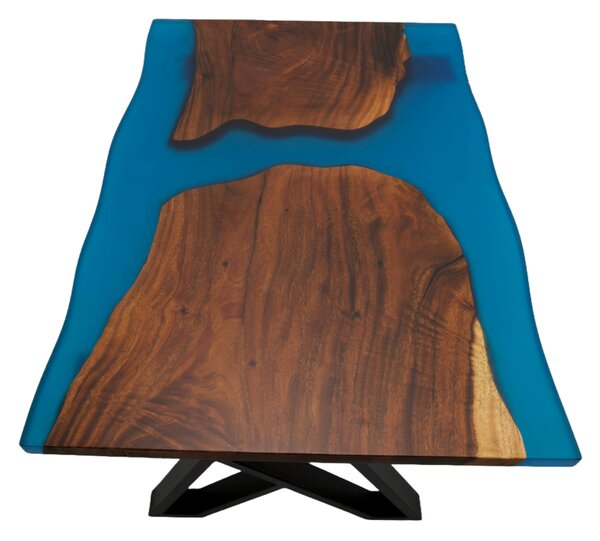 Masa lemn masiv si rasina epoxidica albastru 130x90x3,9 Gibraltar