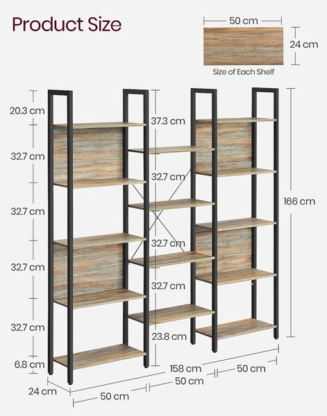 Raft pentru cărți cu 14 polițe Model Aryan, Albastru/Negru, 158x24x166 cm