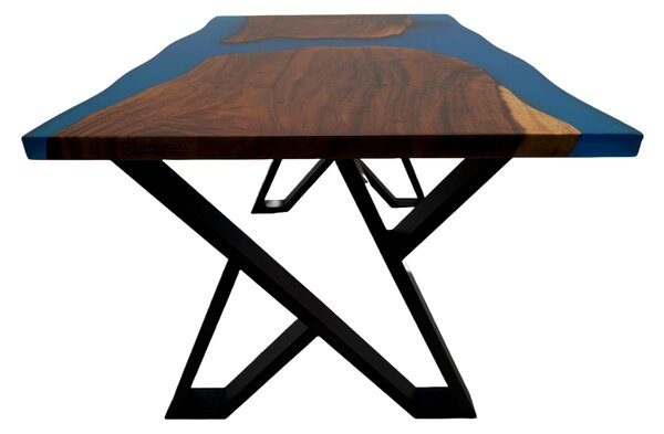 Masa lemn masiv si rasina epoxidica albastru 130x90x3,9 Gibraltar