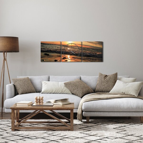 Tablou - Apus de soare, ocean (cu ceas) (90x30 cm)