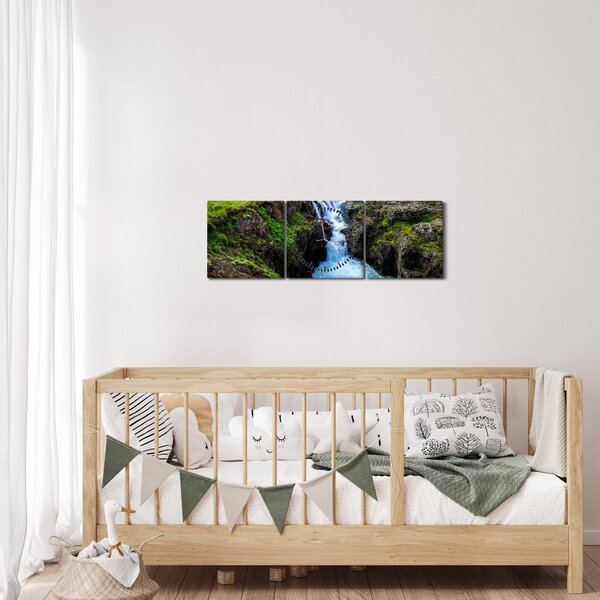 Tablou - Cascada intre stânci (cu ceas) (90x30 cm)