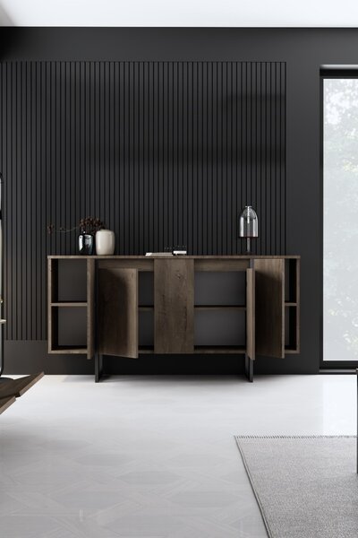 Comoda Model Luxe, Negru/Nuc, 160x35x80 cm