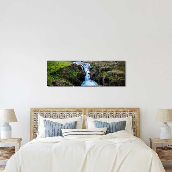 Tablou - Cascada intre stânci (cu ceas) (90x30 cm)