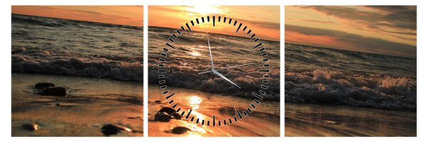 Tablou - Apus de soare, ocean (cu ceas) (90x30 cm)