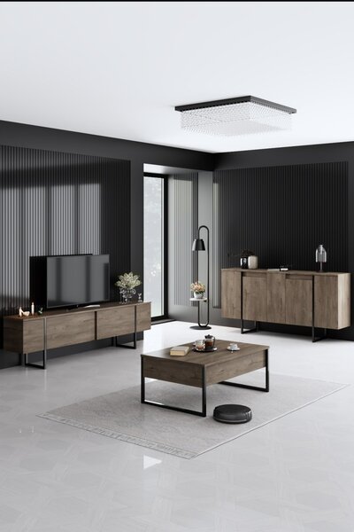Comoda Model Luxe, Negru/Nuc, 160x35x80 cm