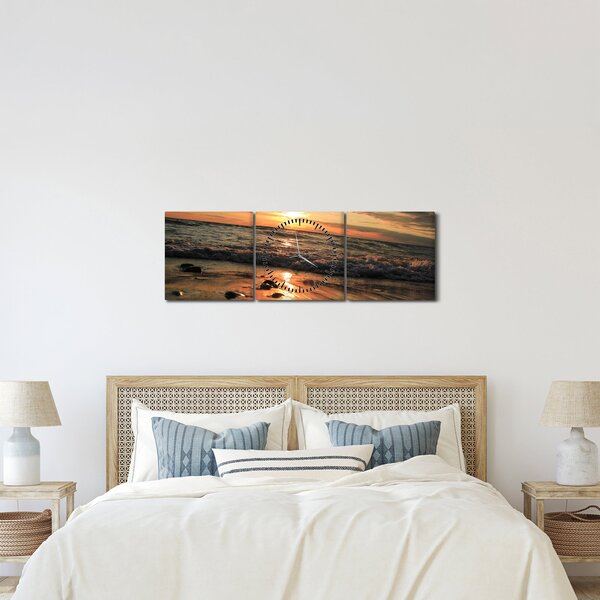 Tablou - Apus de soare, ocean (cu ceas) (90x30 cm)