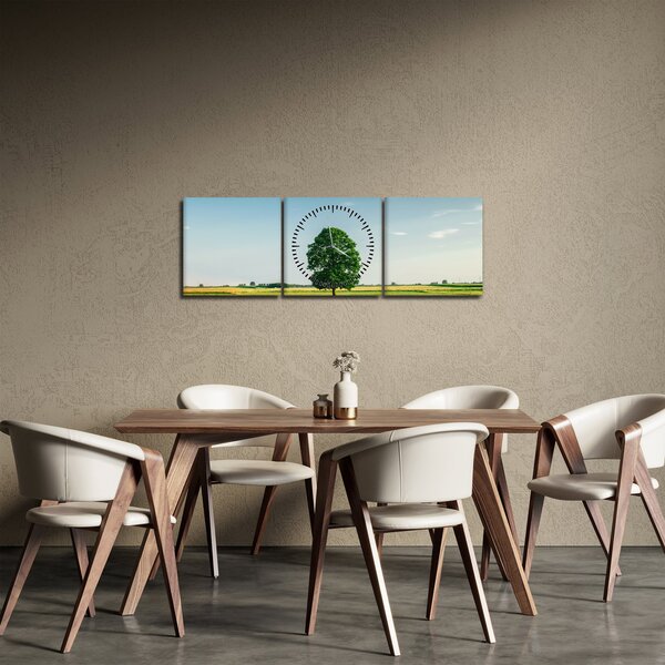 Tablu - Copac în luncă (cu ceas) (90x30 cm)