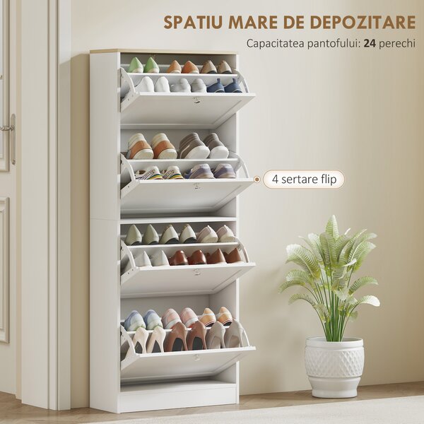 HOMCOM Dulap Îngust pentru Pantofi cu 3 Sertare și Rafturi Reglabile pe 2 Niveluri, 60x23,5x115 cm, Negru | Aosom Romania
