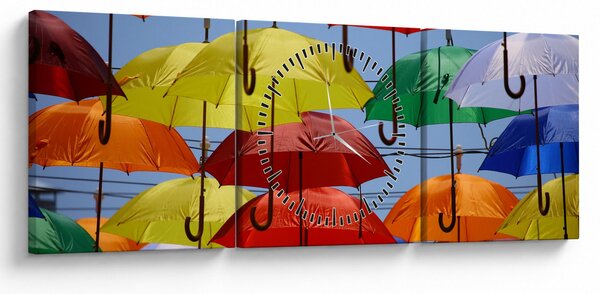 Tablou - Umbrele colorate (cu ceas) (90x30 cm)