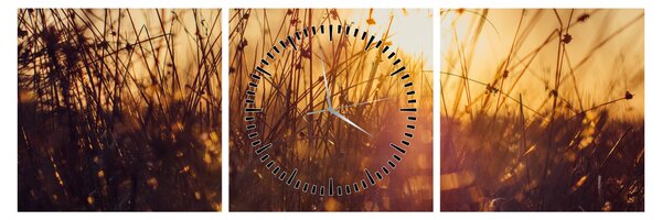 Tablou - Câmp la apus de soare (cu ceas) (90x30 cm)
