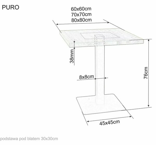OFERTA Masă de dining neagră cu blat în decor stejar PURO 60x60 Calitatea II