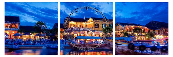 Tablou - Orașul de noapte Hoi An, Vietnam (cu ceas) (90x30 cm)