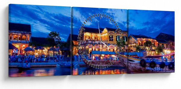 Tablou - Orașul de noapte Hoi An, Vietnam (cu ceas) (90x30 cm)