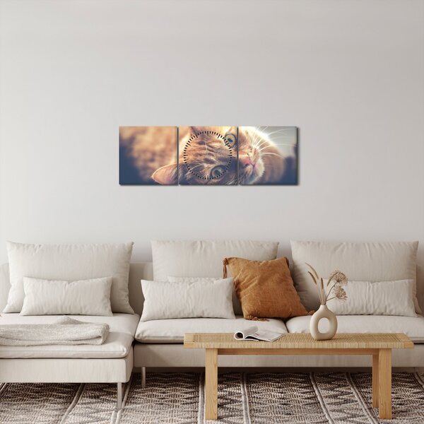Tablou - Pisici pe podea (cu ceas) (90x30 cm)