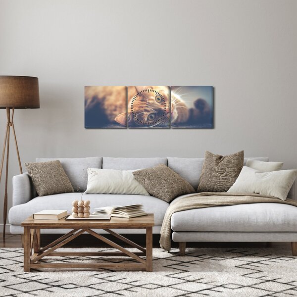Tablou - Pisici pe podea (cu ceas) (90x30 cm)