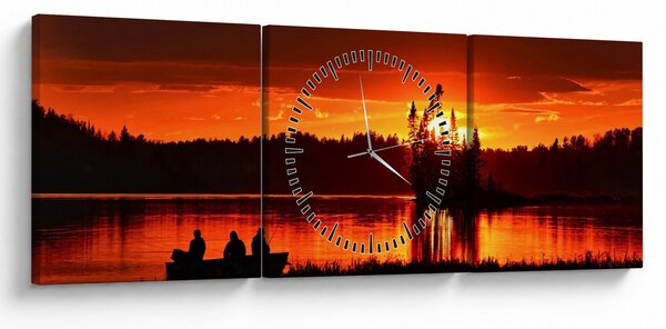 Tablou - Pescari pe lac (cu ceas) (90x30 cm)
