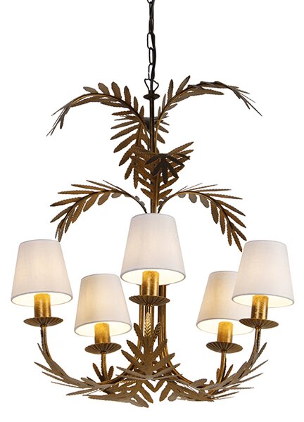 Candelabru Art Deco auriu cu 5 lumini cu capace albe - Botanica