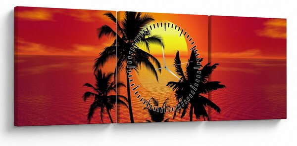 Tablou - Silueta insulei cu palmieri (cu ceas) (90x30 cm)