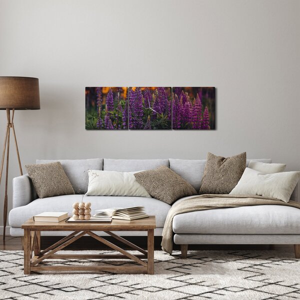 Tablou - Flori de lupin (cu ceas) (90x30 cm)