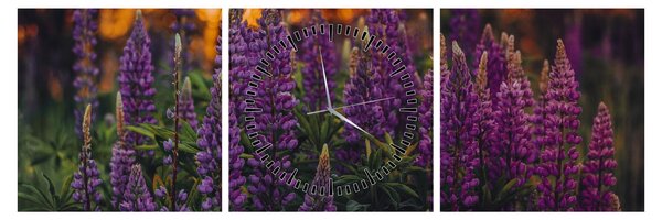 Tablou - Flori de lupin (cu ceas) (90x30 cm)