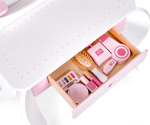 Masă cosmetică pentru copii cu oglindă, scaun și accesorii