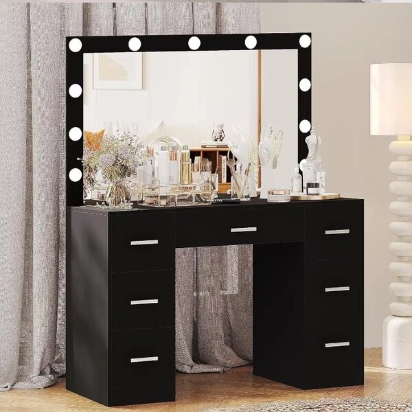 Masă de toaletă mare cu iluminare 80 x 40 x 110cm negru