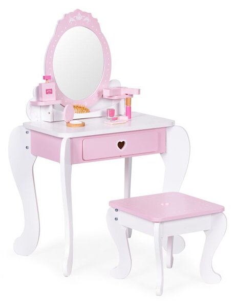 Masă cosmetică pentru copii cu oglindă, scaun și accesorii