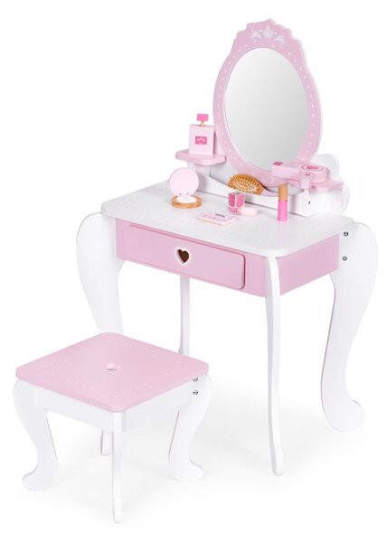 Masă cosmetică pentru copii cu oglindă, scaun și accesorii