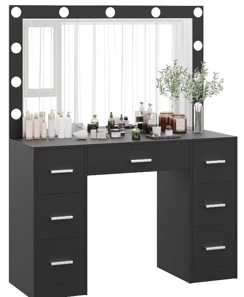 Masă de toaletă mare cu iluminare 80 x 40 x 110cm negru