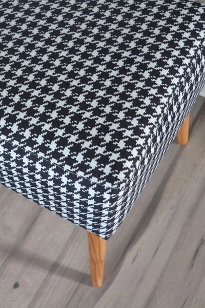 Taburet patrat imprimeu pepit Valencia Homs, 42 x 45 x 42 cm alb-negru