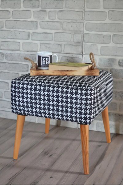 Taburet patrat imprimeu pepit Valencia Homs, 42 x 45 x 42 cm alb-negru