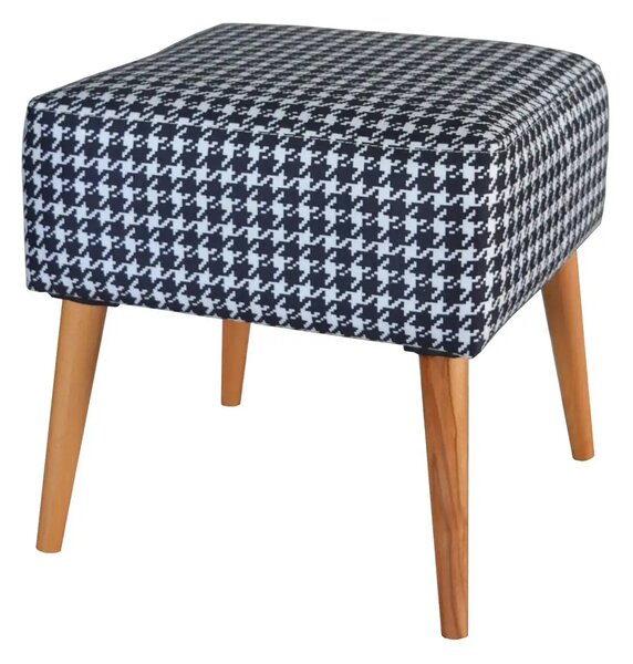 Taburet patrat imprimeu pepit Valencia Homs, 42 x 45 x 42 cm alb-negru