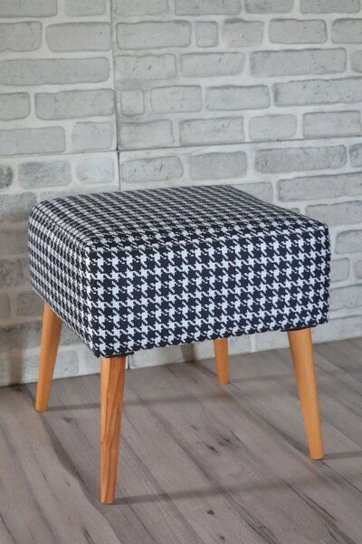 Taburet patrat imprimeu pepit Valencia Homs, 42 x 45 x 42 cm alb-negru